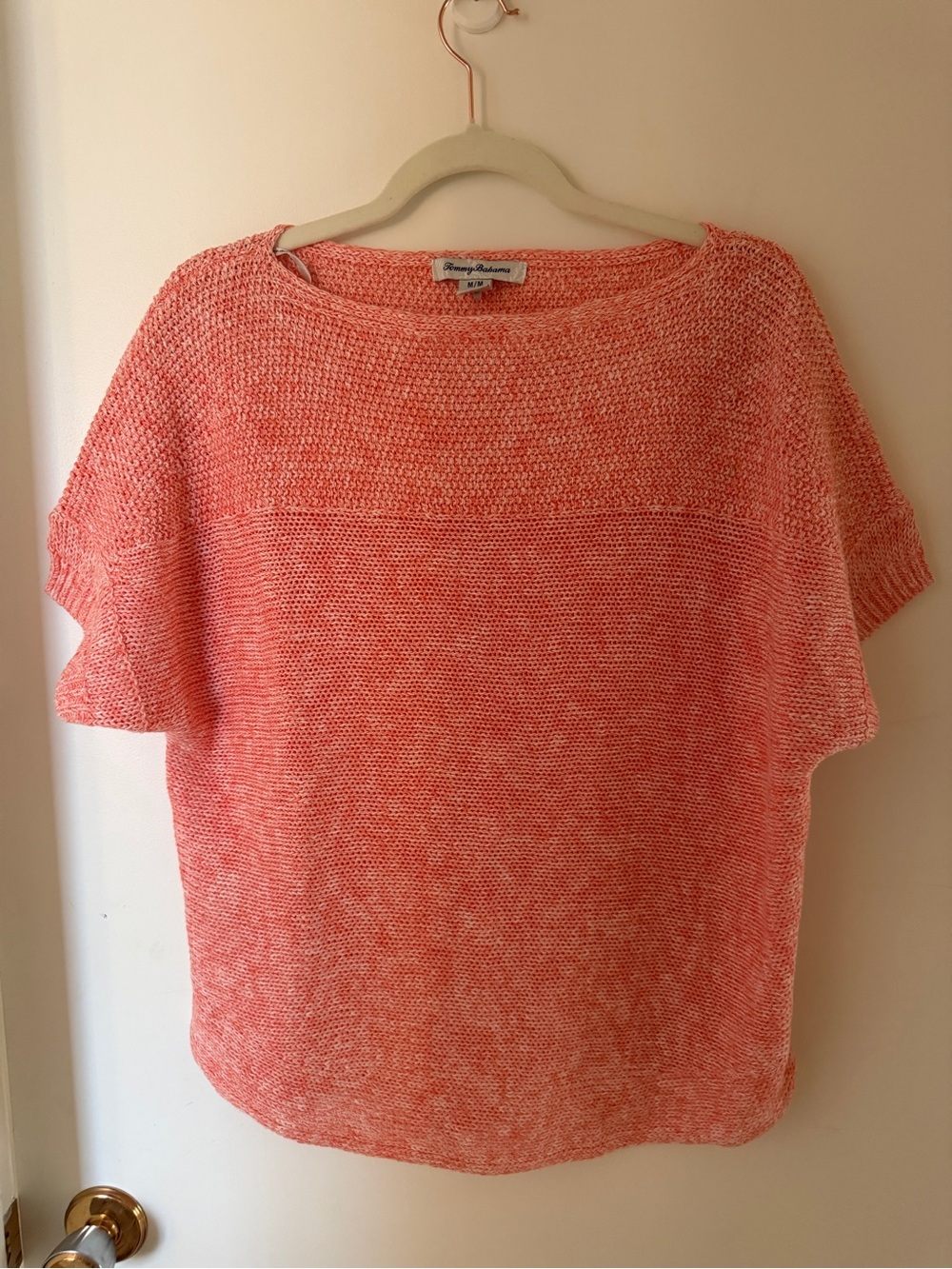 Tommy Bahama Coral Cotton Linen Open Knit Short Sleeve Sweater Top M